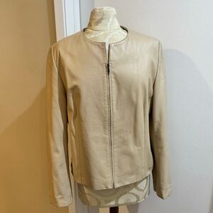 Sweet Lemon Leather Cream Natural Lined Zip Up Jacket EU 44  US 10/12